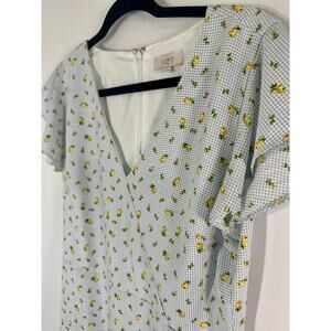 The Loft faux-wrap yellow rose printed dress size 10 flutter sleeves cottagecore